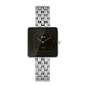 Elegante reloj de cuarzo cuadrado MISSFOX con esfera negra y correa de eslabones plata - Caja Plateada Esfera Negra (Tamaño Pequeño) / Plata Negro (Tamaño Pequeño)