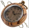 Classic vintage wooden pocket watch featuring Roman numerals and antique bronze chain accessory - Log Roman Numeral Style (Picture Color 1)