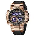 Montre tactique SMAEL en or rose avec bracelet en caoutchouc noir et double affichage - Montre de Sport Tactique Double Affichage (8093) / Noir Or Rose
