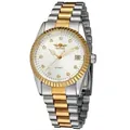 Orologio Meccanico Automatico WINNER da Uomo Bicolore con Lunetta Zigrinata e Data - Quadrante Bianco / Cassa Argento Quadrante Bianco Cinturino Bicolore