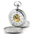 Mechanische Taschenuhr mit doppeltem Sprungdeckel, poliertes Silber, Skelett-Zifferblatt - Polierter Doppeldeckel Goldenes Uhrwerk / Silber