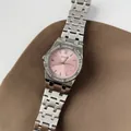 Elegant women's quartz watch featuring a pink textured dial and sparkling crystal bezel - Stainless Steel Strap / Silver Pink