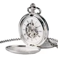 Vintage mechanische Taschenuhr in Silber poliert mit Skelett-Zifferblatt und Doppelhülle - Polierter Doppeldeckel Silbernes Uhrwerk / Silber