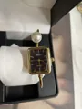 Squisito orologio al quarzo quadrato dorato da donna con elegante cinturino in perle - Stile perla quadrata / Cinturino Oro Quadrante Nero
