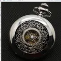 Montre de poche mécanique vintage en argent poli avec un cadran de type squelette - Style Argenté Squelette avec Strass