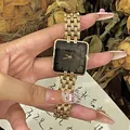 Élégante montre carrée dorée vintage pour femme avec cadran noir marque CILOA rétro - Cadran Noir Carré Bracelet en Acier Doré / Or