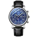 Reloj cronógrafo CHENXI para hombre con esfera azul fase lunar y correa de cuero negro - Caja Plateada Esfera Azul