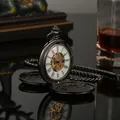 Mechanische Skelett-Taschenuhr im Vintage-Stil, Gunmetal-Finish, weißes Zifferblatt. - Glatter Doppeljäger Poliert Stil / Schwarz