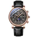 Reloj para hombre CHENXI de cuero multifunción con fase lunar y calendario - Caja Oro Rosa Esfera Negra