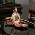 Klassische mechanische Taschenuhr in Roségold mit Doppeldeckel und Skelett-Zifferblatt - Polierter Doppeldeckel Stil / Roségold