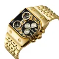 Oulm oversized gold quartz watch with multi-timezone dials and steel strap band - Single Watch / Blue