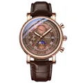 Montre d'affaires Chenxi pour hommes en or rose avec phase de lune - Boîtier Or Rose Cadran Brun