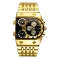 Reloj de cuarzo Oulm dorado para hombre con esfera grande multizona horaria y correa acero - Correa de Acero Dorado / Oro Negro