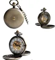 Vintage-Mechanik-Taschenuhr aus Bronze mit Skelett-Zifferblatt und Kette - Spiralstrukturiertes Bronze-Design (Stil 4) / Bronze