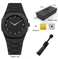 Montre à quartz minimaliste pour homme noir mat avec cadran arabe et coffret cadeau - Avec Boîte Cadeau + Pile de Rechange + Outil de Montre / Échelle Argentée (Ensemble)