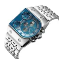 Reloj de cuarzo Oulm multihuso horario para hombre con esfera azul y correa de acero plata - Correa de Acero Inoxidable Plateada / Plata Azul