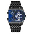 Reloj de cuarzo Oulm de gran tamaño con múltiples zonas horarias, esfera azul y correa negra - Correa de acero negra / Azul Negro