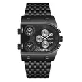 Oulm reloj de hombre moda acero inoxidable negro husos horarios múltiples cuarzo - Todo Negro