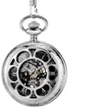 Vintage polierte silberne mechanische Taschenuhr mit einem hohlen Skelett-Zifferblatt - Römische Zahlen Zifferblatt Handaufzug Stil / Silber