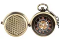 Vintage mechanische Taschenuhr aus Bronze mit hohlem Getriebe und römischem Zifferblatt - Blume des Lebens Geprägt Handaufzug Stil / Bronze