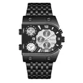 Reloj de cuarzo Oulm para hombre multizona horaria con correa de acero inoxidable negro - Negro y Blanco