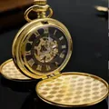 Vintage goldene mechanische Taschenuhr mit Doppeldeckel und Skelett-Zifferblatt - Glatter Doppeljäger Skelett Stil / Gold