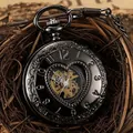 Klassische schwarze mechanische Taschenuhr mit herzförmigem Skelett-Design für Herren. - Herz Skelett Stil (PM040) / Gunmetal