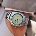 Silver stainless steel men's multi-function sports watch with green accents - Octagonal Silhouette / Silver Green