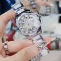 Luxury ladies mechanical watch with sunflower crystal dial and white ceramic strap - Silver Ceramic Splicing Strap (302) / Silver