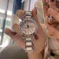 Montre de luxe NASIR pour femme en argent avec maillons céramique et cristaux - Bracelet en Céramique / Rose