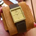Montre carrée CILOA pour homme avec cadran doré et bracelet en cuir - Style Bracelet Cuir Brun (544) / Bracelet Marron Cadran Doré