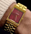 Montre dorée carrée vintage CILOA de luxe avec cadran rouge texturé pour homme - Style Bracelet Acier Or Cadran Rouge (544) / Bracelet Or Cadran Rouge