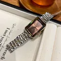 Elegant CILOA rectangular watch with two-tone silver and gold jubilee bracelet - Rectangular Brown Dial - Two-Tone Metal Strap / Brown