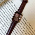 CILOA vintage women's watch featuring a brown leather strap and elegant rectangular dial - Brown Faux Leather Strap