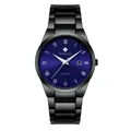 Elegant WWOOR 8830 men's quartz watch with blue dial and black stainless steel band - Black Case Blue Dial