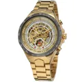 Reloj automático para hombre oro esqueleto mecánico con correa de acero inoxidable. - Banda Dorada Esfera Oro Blanco