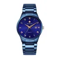 Elegante blaue WWOOR Herren-Quarzuhr aus Edelstahl mit Datumsanzeige und römischen Ziffern - Blaues Gehäuse Roségoldene Zeiger