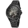 Reloj mecánico automático negro para hombre con esfera esqueleto y correa de acero - Banda Negra Movimiento Plateado