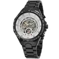 Reloj mecánico automático negro para hombre con esfera esqueleto y correa de acero - Banda Negra Esfera Blanca