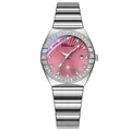 Elegant women's quartz watch with pink crystal dial and silver stainless steel strap - Pink