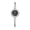 Elegante reloj de pulsera rígida plateado con esfera negra minimalista para mujer - Esfera Negra Plateado (QT948) / Plateado