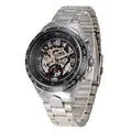 Reloj automático tipo esqueleto para hombres en plata con correa de acero inoxidable - Banda Plata Esfera Negra