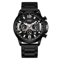 Reloj de cuarzo negro de lujo para hombre con correa de acero y cronógrafo luminoso - Negro