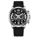 Reloj cronógrafo de cuarzo para hombre con correa de silicona negra y esfera plateada. - Estilo Correa Silicona (1304) / Silicona Negro Plata