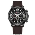 Reloj cronógrafo de cuarzo para hombre con agujas luminosas y correa marrón oscuro - Estilo Correa Silicona (1304) / Café (Silicona)