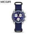 MEGIR 2247 men's chronograph luxury watch featuring a blue dial and nylon strap - Steel Case Blue White Dial Blue Strap