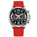 Reloj de cuarzo deportivo para hombre con correa de silicona roja y esfera de cronógrafo plateada - Estilo Correa Silicona (1304) / Rojo Silicona