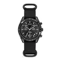 MEGIR men's all-black military chronograph watch with durable nylon canvas strap and date - Black Case Black Dial Black Strap