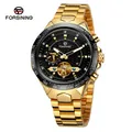 FORSINING men's luxury automatic mechanical watch with gold bracelet and black dial - Gold Band Black Dial