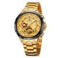 FORSINING luxury golden men's automatic mechanical tourbillon watch with steel band - Gold Steel Strap Gold Dial